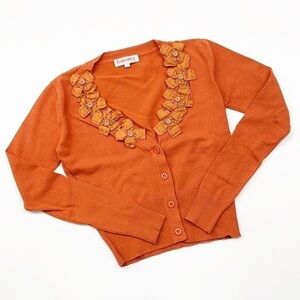Naranka orange floral knit button down cardigan
